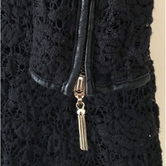 $298 Juicy Couture Sz XS Black Lace Mini Dress Faux Leather Trim Shift Sheath - Picture 4 of 12